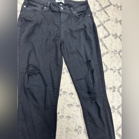 PAIGE Verdugo Ankle Ultra Skinny Mid Rise Destructed Jean Black Twilight Size 28 - Picture 7 of 9